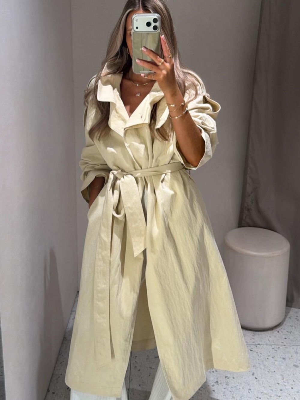 Zara Cream Belted Maxi Trench Dress